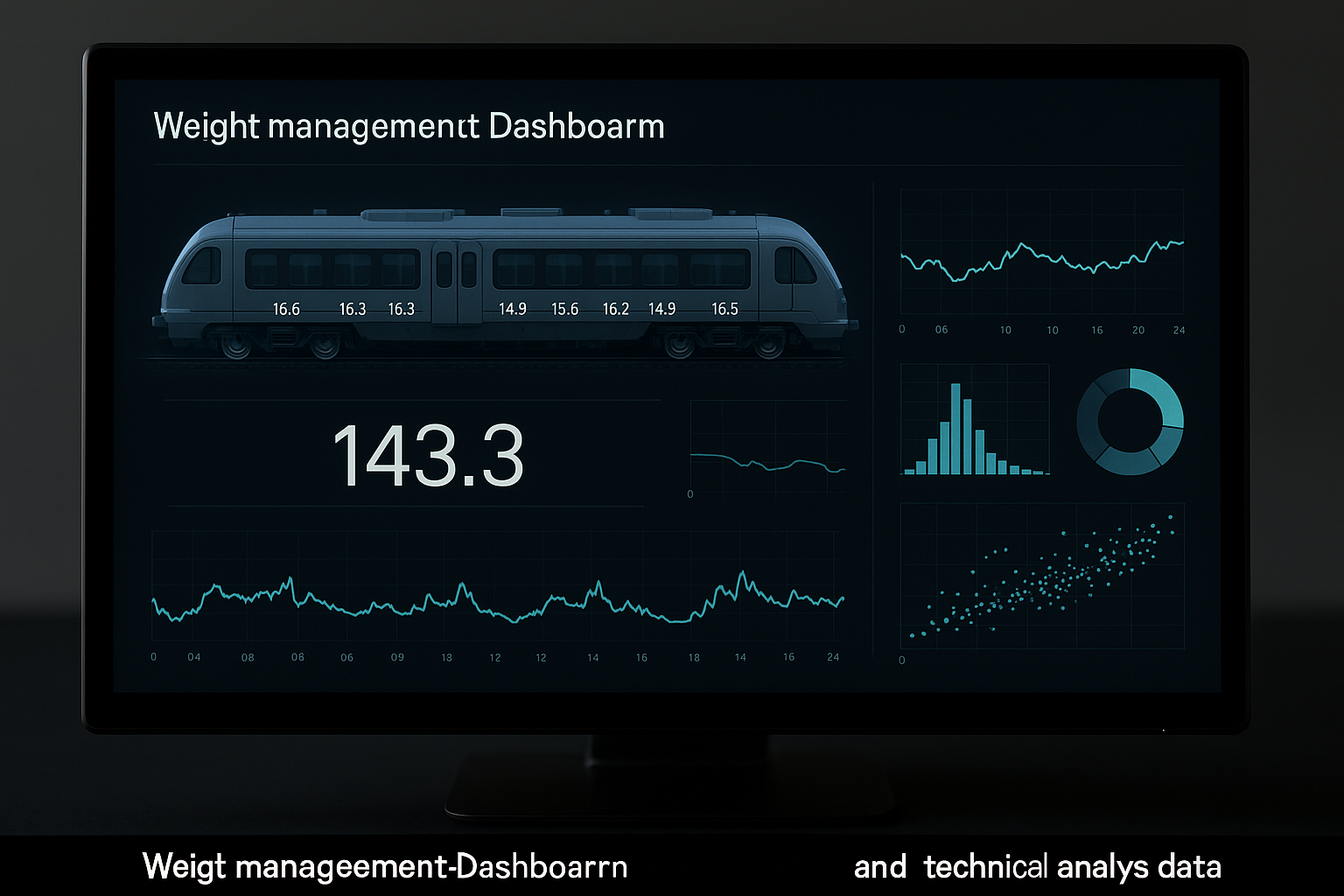 Weight managementDashboard for rail vehicles with real-time mass control and technical analysis data No visible text no words no letters