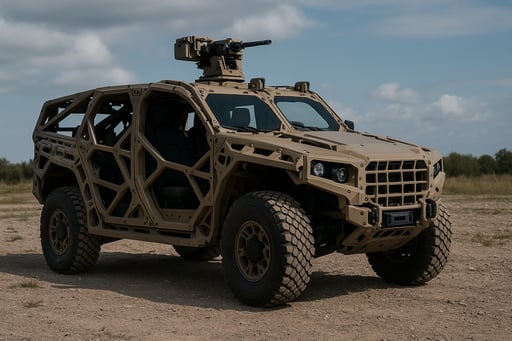 Moderne Defense-Fahrzeugplattform mit optimierter Leichtbaustruktur und Schutzsystemen Moderne Defense-Fahrzeugplattform mit optimierter Leichtbaustruktur und Schutzsystemen